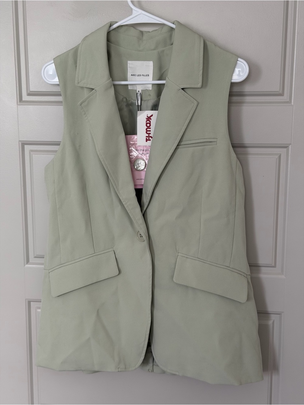 Avec Les Filles NWT Sage Green Tailored Sleeveless Longline Vest Blazer M